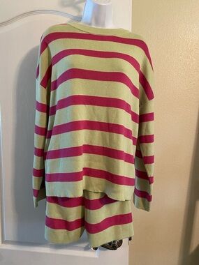 Striped Lime & Pink Crewneck Sweater Set